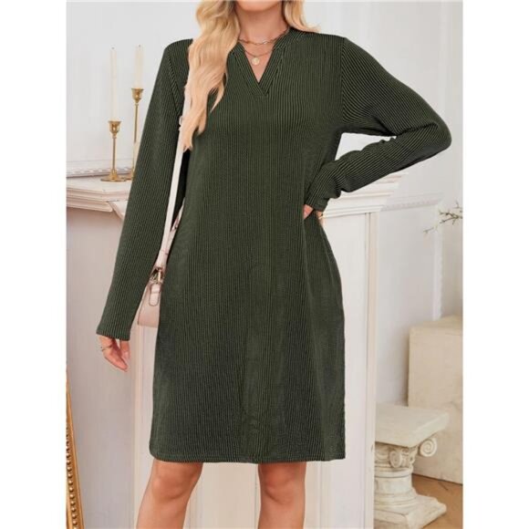 Casual Ribbed Knit Long Sleeve Dress - Picture 9 of 16